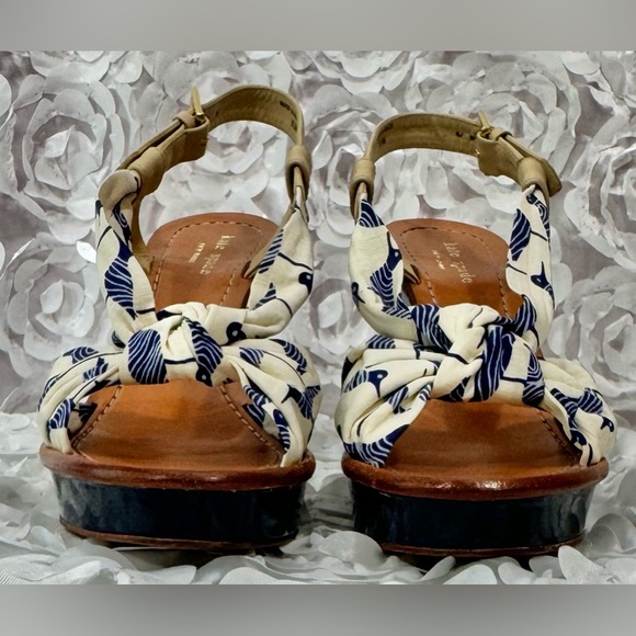 Kate Spade Sandpiper Wedge Platform Sandal Blue Birds Summer Tropical Size 8.5 - Picture 3 of 12